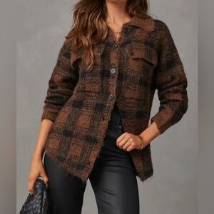 LUSH Checkered Fuzzy Sweater Jacket Size medium